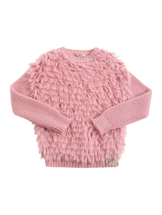 N°21: Mohair blend knit sweater w/ appliqué - Pink - kids-girls_0 | Luisa Via Roma