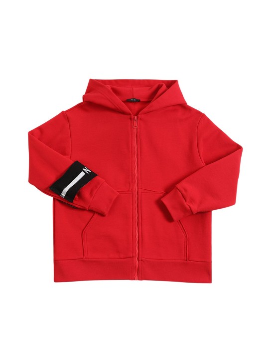 N°21: Cotton jersey hoodie w/ logo strap - Red - kids-boys_0 | Luisa Via Roma