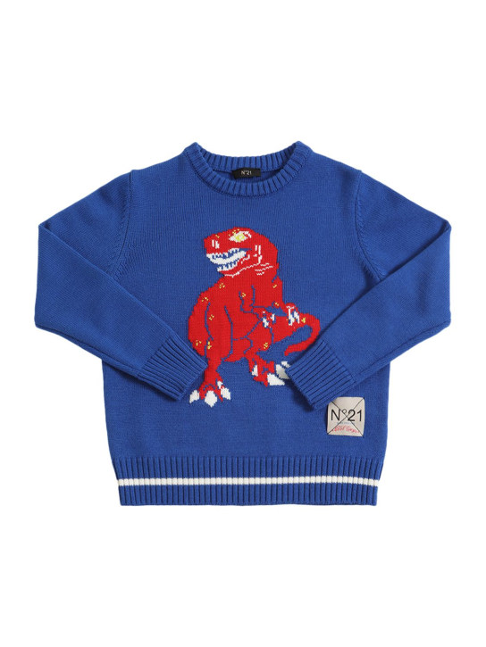 N°21: Dino intarsia wool blend knit sweater - Königsblau - kids-boys_0 | Luisa Via Roma