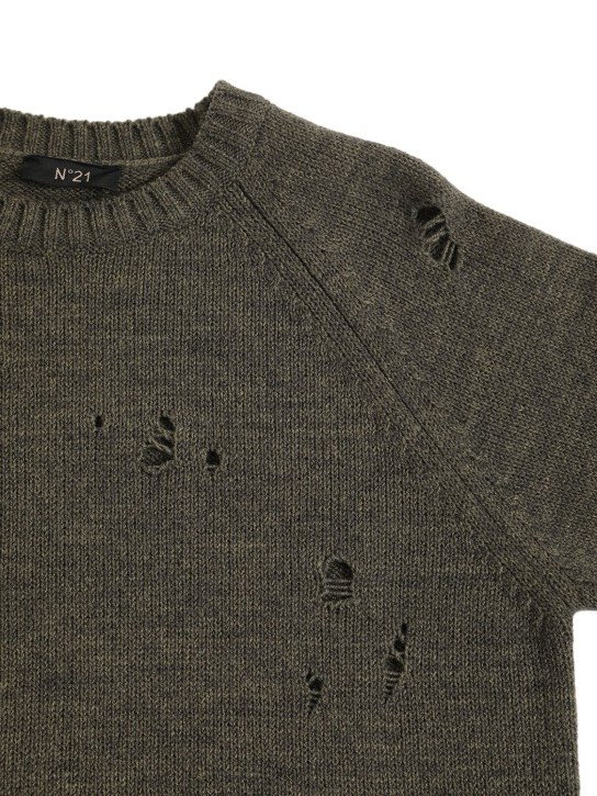 N°21: Distressed wool blend knit sweater - Grün - kids-boys_1 | Luisa Via Roma