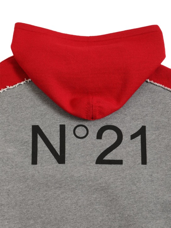 N°21: Wool blend knit hoodie w/back overlay - Rojo/Gris - kids-boys_1 | Luisa Via Roma
