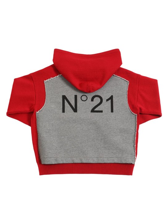 N°21: Wool blend knit hoodie w/back overlay - Red/Grey - kids-boys_0 | Luisa Via Roma