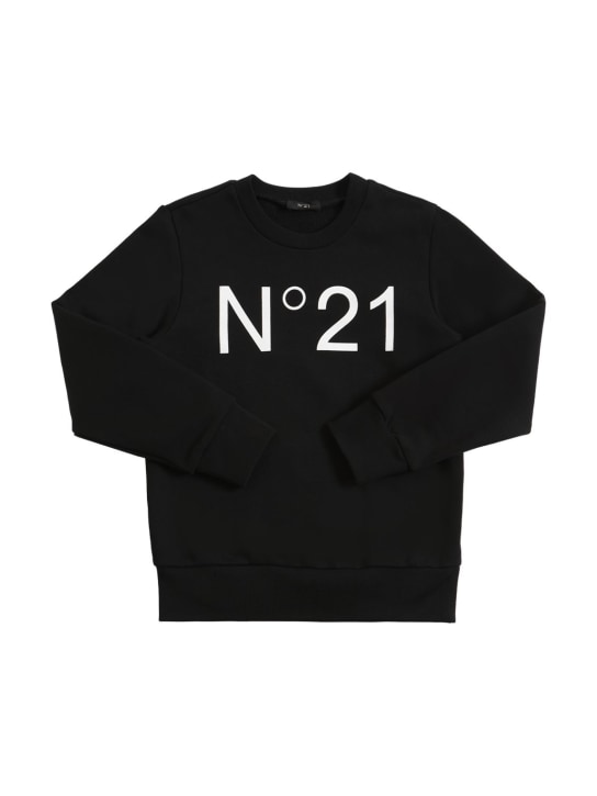 N°21: Logo printed cotton sweatshirt - Negro - kids-girls_0 | Luisa Via Roma