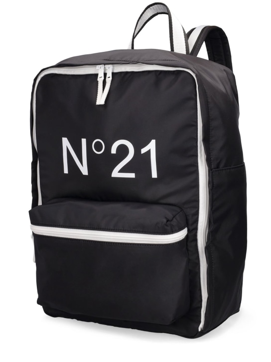 N°21: Logo printed nylon backpack - Schwarz/Weiß - kids-boys_1 | Luisa Via Roma
