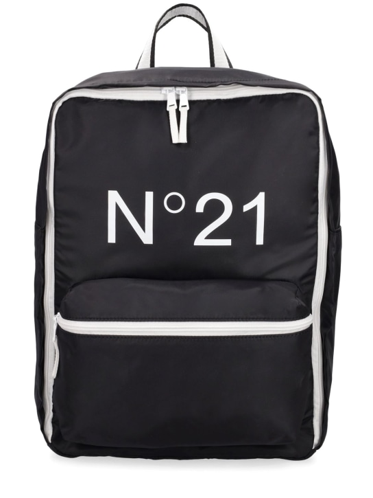 N°21: Logo printed nylon backpack - Black/White - kids-boys_0 | Luisa Via Roma