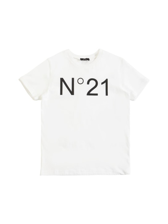 N°21: Rubberized logo cotton jersey t-shirt - Blanco - kids-girls_0 | Luisa Via Roma