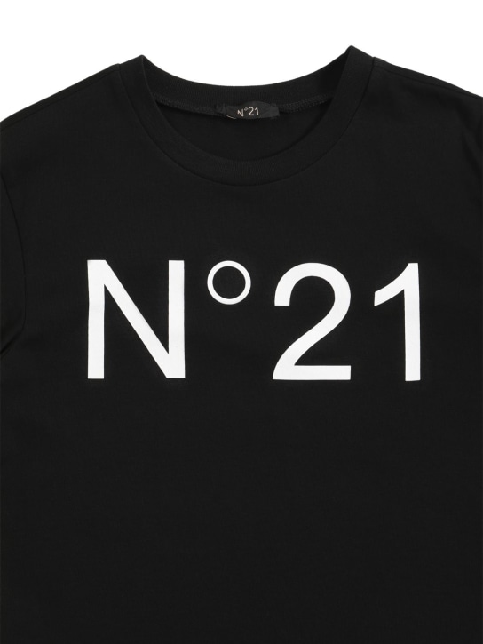 N°21: Rubberized logo cotton jersey t-shirt - Negro - kids-girls_1 | Luisa Via Roma