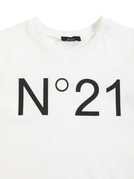 N°21: Rubberized logo cotton jersey t-shirt - White - kids-girls_1 | Luisa Via Roma