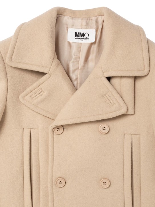 MM6 Maison Margiela: Manteau en laine mélangée à double boutonnage - Beige - kids-boys_1 | Luisa Via Roma