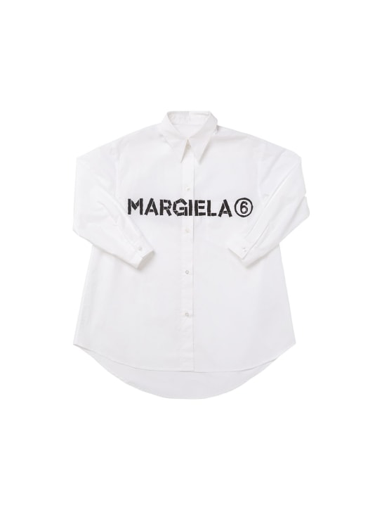 MM6 Maison Margiela: Logo print cotton poplin shirt dress - kids-girls_0 | Luisa Via Roma