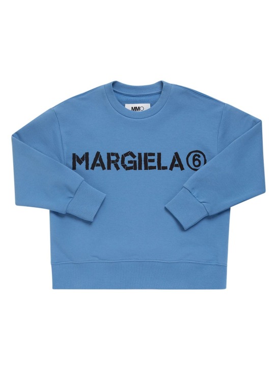 MM6 Maison Margiela: 로고 프린트 코튼 저지 스웻셔츠 - 라이트 블루 - kids-boys_0 | Luisa Via Roma