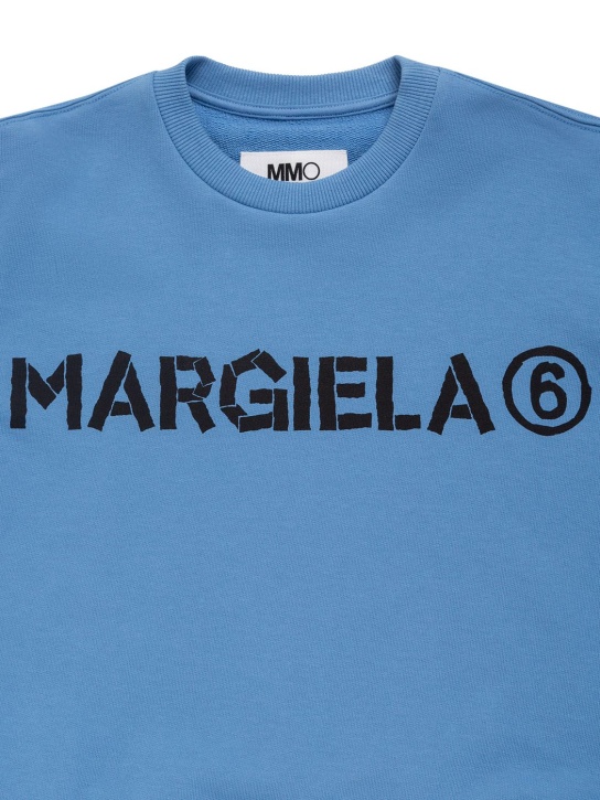 MM6 Maison Margiela: 로고 프린트 코튼 저지 스웻셔츠 - 라이트 블루 - kids-boys_1 | Luisa Via Roma