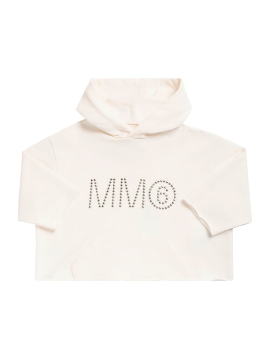 MM6 Maison Margiela: Sweat-shirt court en coton à logo en clous - Blanc - kids-girls_0 | Luisa Via Roma