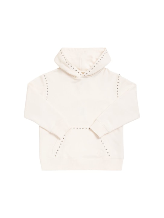 MM6 Maison Margiela: Cotton jersey hoodie w/studs - Weiß - kids-girls_0 | Luisa Via Roma