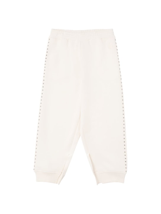 MM6 Maison Margiela: Pantaloni in jersey di cotone con borchie - Bianco - kids-girls_0 | Luisa Via Roma