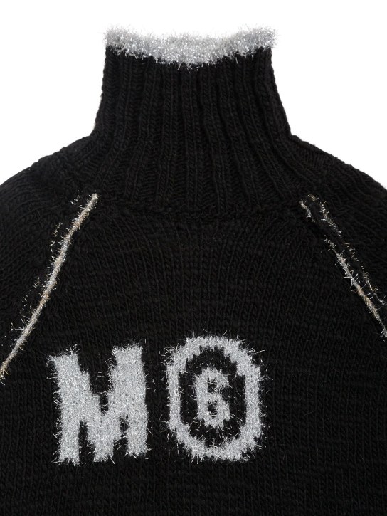 MM6 Maison Margiela: Pull en maille de laine mélangée intarsia à logo - Noir - kids-girls_1 | Luisa Via Roma