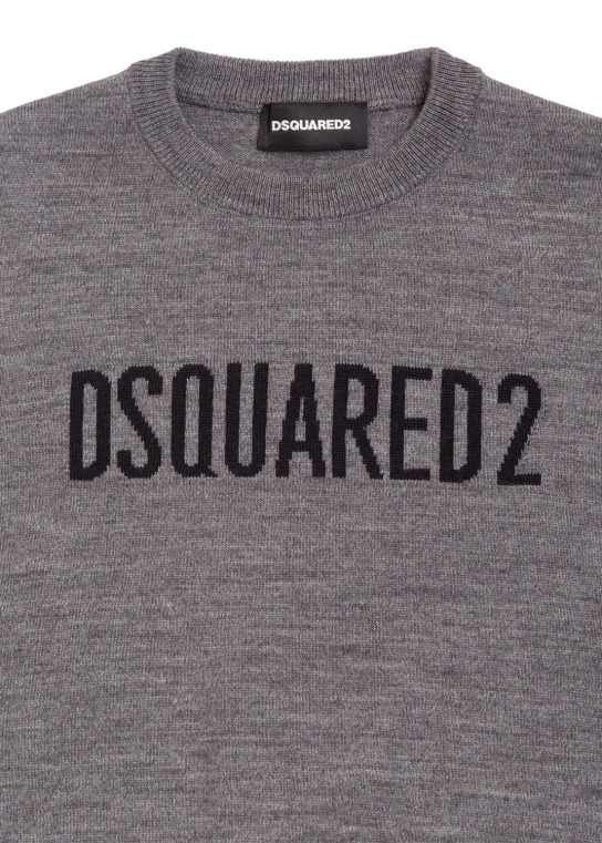 Dsquared2: Logo intarsia wool blend knit sweater - Grau - kids-boys_1 | Luisa Via Roma