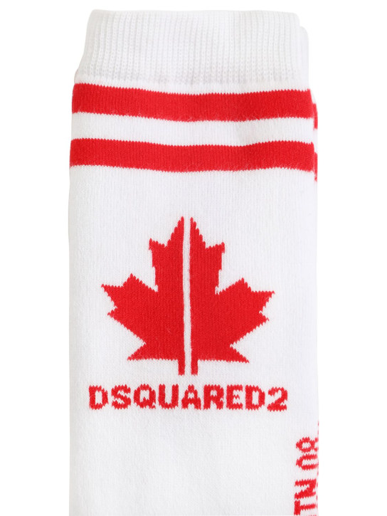 Dsquared2: Logo intarsia cotton blend knit socks - White/Red - kids-girls_1 | Luisa Via Roma