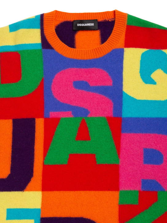 Dsquared2: Wool color block intarsia knit dress - Multicolor - kids-girls_1 | Luisa Via Roma