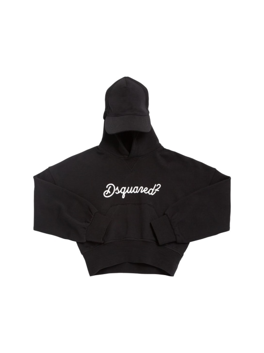 Dsquared2: Logo cotton jersey hoodie sweatshirt - Black - kids-girls_0 | Luisa Via Roma
