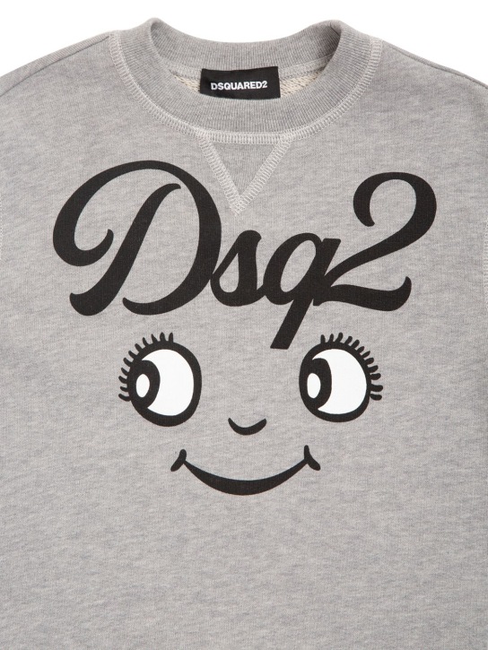 Dsquared2: Sweat-shirt en jersey de coton à logo caoutchouté - Gris - kids-girls_1 | Luisa Via Roma