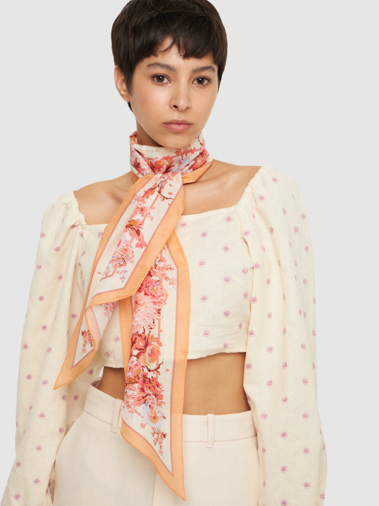 Zimmermann: Printed silk & cotton scarf - Cream Floreal - women_1 | Luisa Via Roma