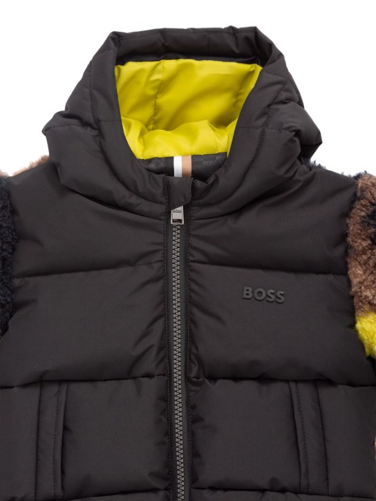 Boss: Nylon & camo teddy puffer jacket - Negro/Multi - kids-boys_1 | Luisa Via Roma