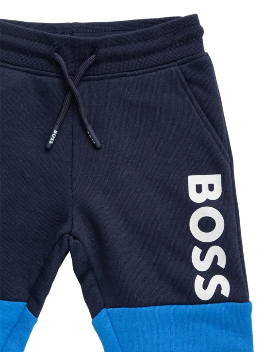 Boss: Jogging en coton mélangé imprimé logo - Bleu Marine - kids-boys_1 | Luisa Via Roma