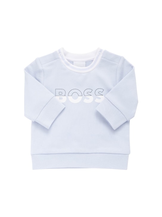 Boss: Logo print organic cotton sweatshirt - kids-boys_0 | Luisa Via Roma