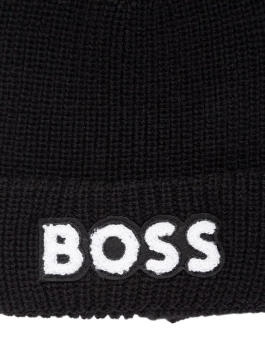 Boss: Logo patch knit beanie hat - kids-boys_1 | Luisa Via Roma