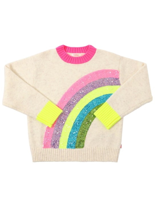 Billieblush: Sequined wool blend knit sweater - White - kids-girls_0 | Luisa Via Roma