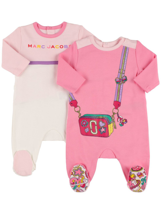 Marc Jacobs: Pack of 2 cotton rompers - Pink - kids-girls_0 | Luisa Via Roma