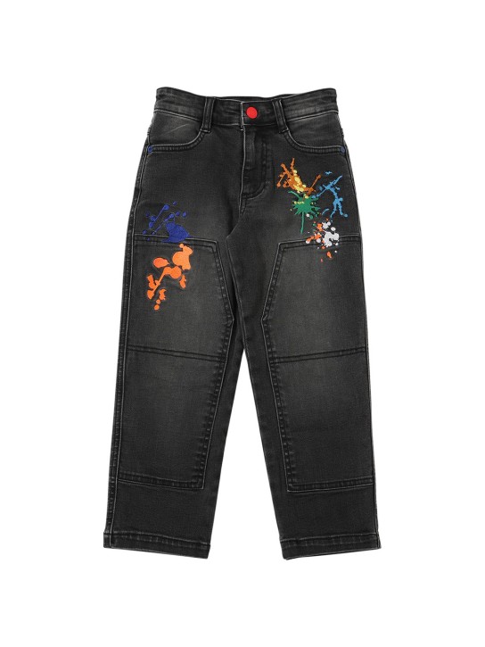 Marc Jacobs: Jeans in denim di cotone con ricami - Nero - kids-boys_0 | Luisa Via Roma