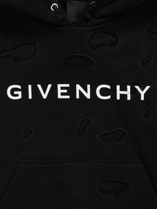 Givenchy: Felpa in cotone distressed con cappuccio - Nero - kids-girls_1 | Luisa Via Roma