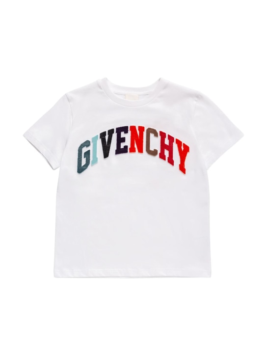 Givenchy: T-shirt en coton biologique avec patch logo - Blanc - kids-boys_0 | Luisa Via Roma