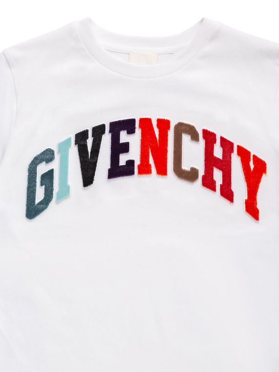 Givenchy: 로고 패치 오가닉 코튼 티셔츠 - 화이트 - kids-girls_1 | Luisa Via Roma