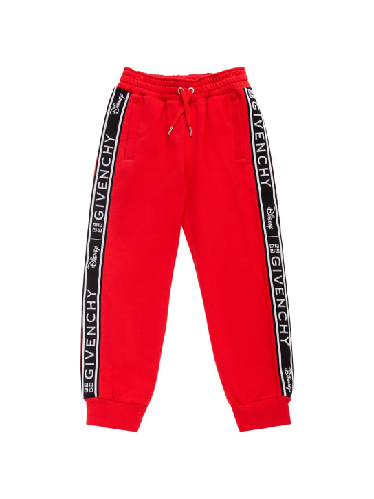 Givenchy: Pantalon en coton mélangé avec bandes logo Disney - Rouge - kids-girls_0 | Luisa Via Roma