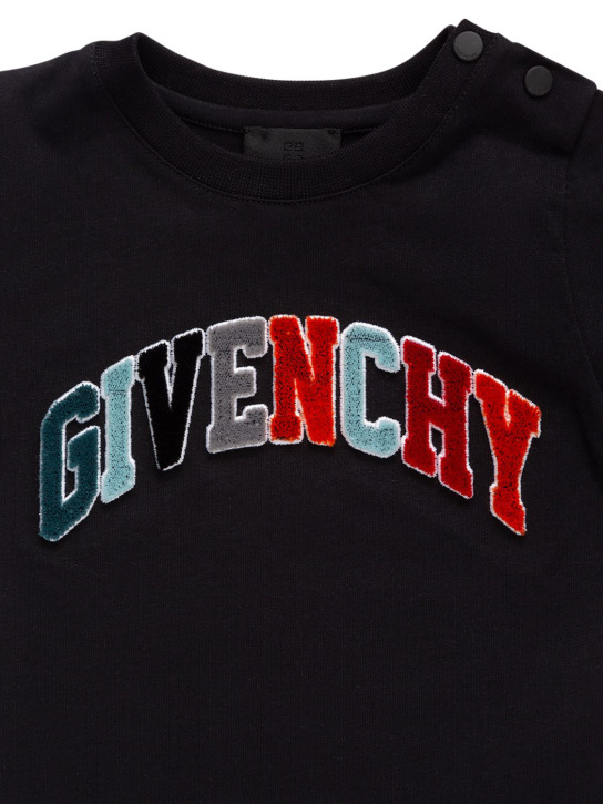 Givenchy: T-shirt en coton biologique avec patch logo - Noir - kids-girls_1 | Luisa Via Roma