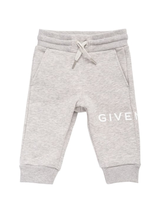Givenchy: Pantalon de survêtement en coton à imprimé logo - Gris - kids-girls_0 | Luisa Via Roma