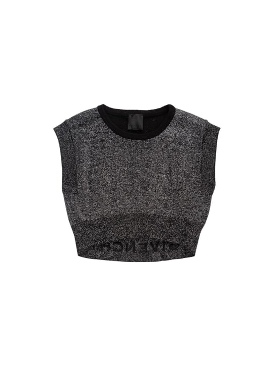 Givenchy: Crop top in maglia di lurex - Nero/Argento - kids-girls_0 | Luisa Via Roma