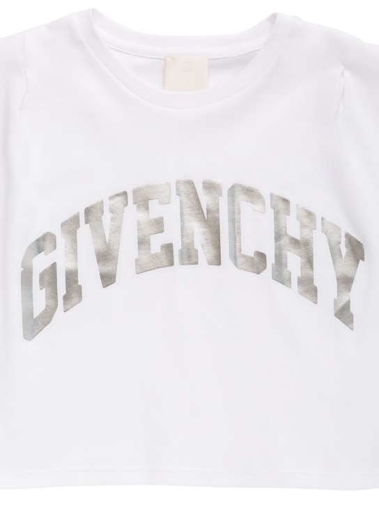 Givenchy: T-shirt cropped in jersey di cotone con logo - Bianco - kids-girls_1 | Luisa Via Roma