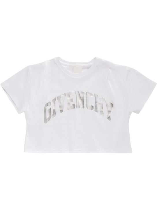 Givenchy: T-shirt cropped in jersey di cotone con logo - Bianco - kids-girls_0 | Luisa Via Roma