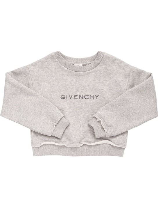 Givenchy: Cotton sweatshirt w/ embellished logo - Grey - kids-girls_0 | Luisa Via Roma
