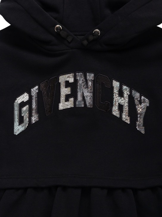 Givenchy: Sequined cotton jersey hooded dress - Black - kids-girls_1 | Luisa Via Roma