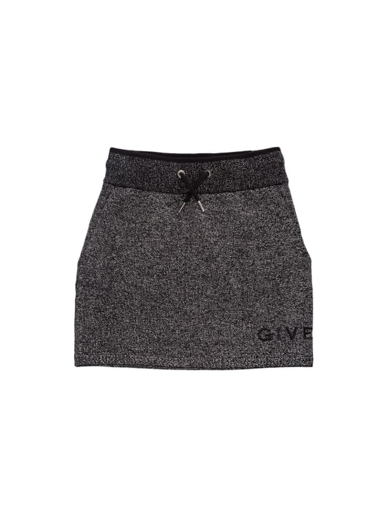 Givenchy: Lurex knit skirt w/ embroidered logo - Silver/Black - kids-girls_0 | Luisa Via Roma