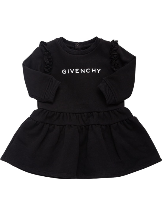 Givenchy: 褶饰棉质卫衣裙 - 黑色 - kids-girls_0 | Luisa Via Roma