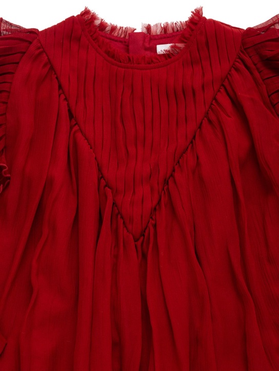 Chloé: Pleated silk crepe dress - Red - kids-girls_1 | Luisa Via Roma