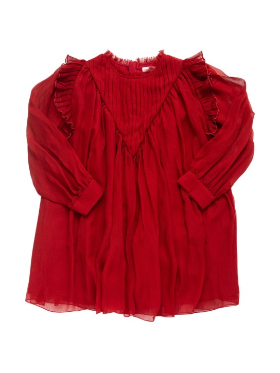 Chloé: Pleated silk crepe dress - Red - kids-girls_0 | Luisa Via Roma