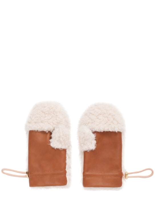 Chloé: Recycled faux teddy mittens - Ivory - kids-girls_0 | Luisa Via Roma