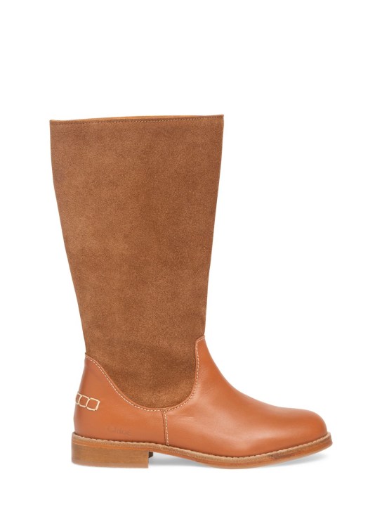 Chloé: Leather & suede boots - Braun - kids-girls_0 | Luisa Via Roma